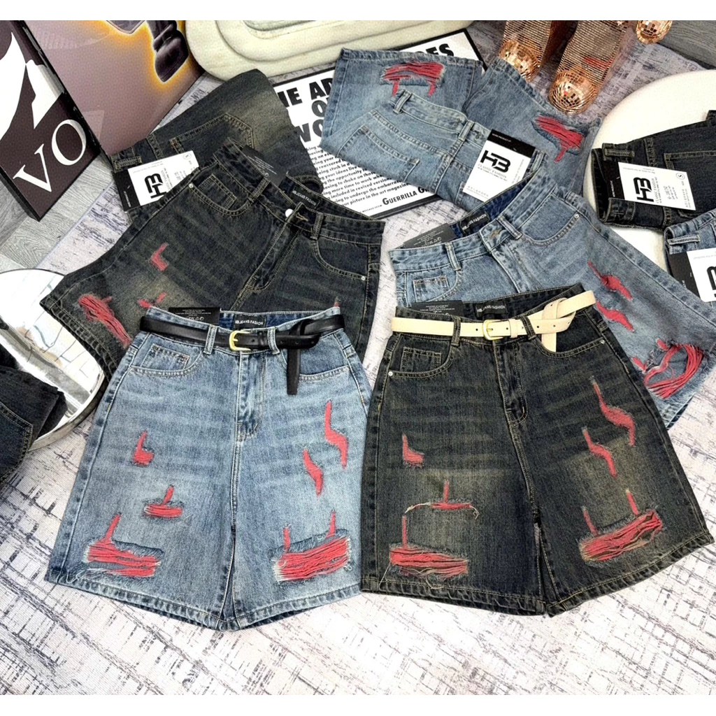 Quần sọt jean rách phối sơn .Đủ Size S/M/L/Xl Shop Nhí (7346)