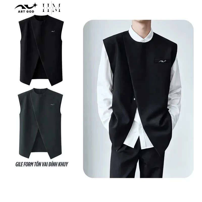 Áo Gile Unisex Dáng Dài Cách Điệu Tà Xẻ, Phong Cách Minimal Thanh Lịch ARTGOD HMK06