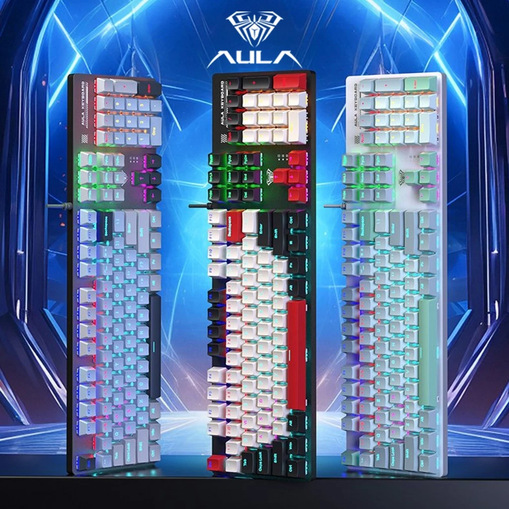 Bàn phìm cơ gaming AULA S500 có dây, 20 hiệu ứng LED ánh sáng, blue switch gõ tiếng Clicky kêu to thích hợp chơi game