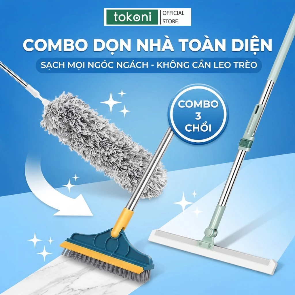 COMBO 3 Chổi Vệ Sinh Nhà Cửa Đa Năng JYoohome Dụng Cụ Vệ Sinh Mạng Nhện Chà Sàn Gạt Kính Tiện Lợi