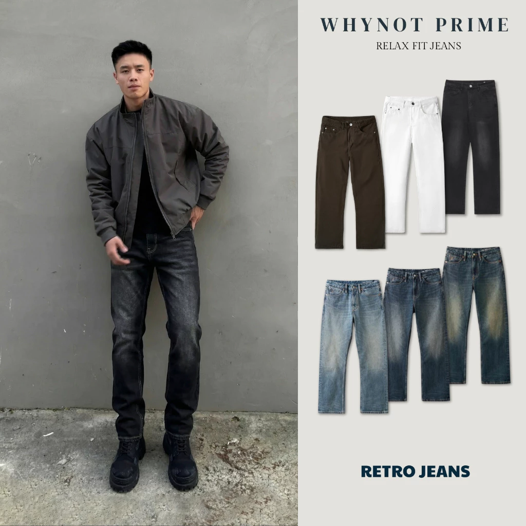 Quần Jeans Nam Ống Suông Đứng WN PRIME Màu Retro Black - Quần Bò Nam Suông Đứng Vintage Có BIGSIZE