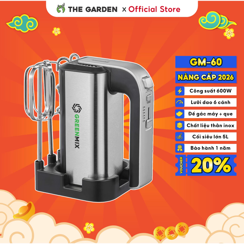 Máy Đánh Trứng, Máy Trộn Cầm Tay GREENMIX 5 Tốc Độ Công Suất 600W