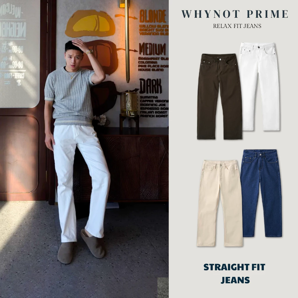 Quần Kaki Jeans Nam Ống Suông Đứng WN PRIME Màu Trắng - Quần Bò Nam Suông Đứng Vintage Có BIGSIZE