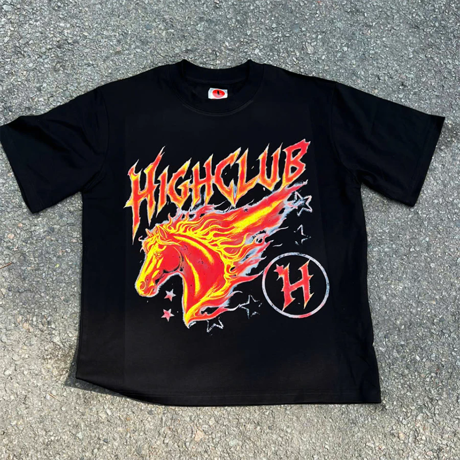 Áo thun FIRE HORSE Tee - HIGHCLUB Tay lỡ cổ tròn màu ĐEN - UNISEX