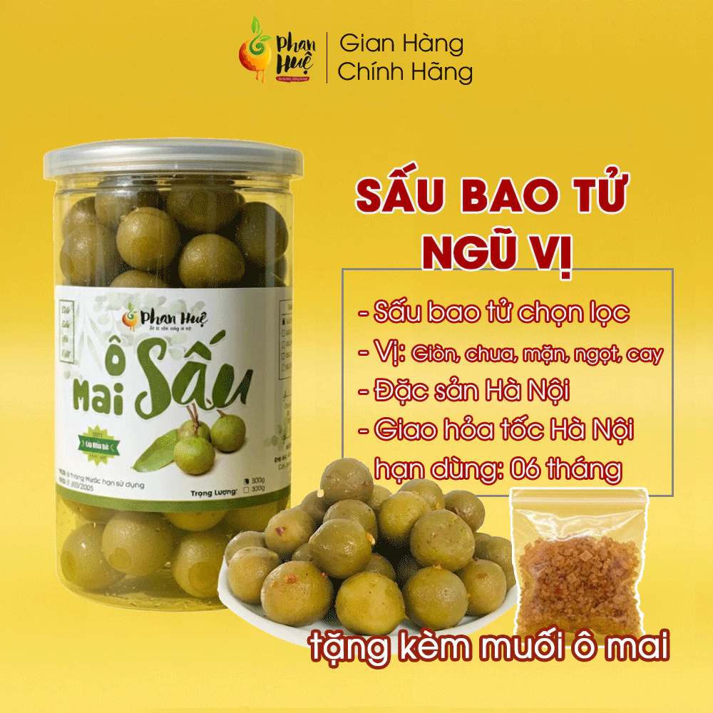 Ô mai xí muội sấu bao tử giòn ngũ vị Phan Huệ hộp 100g 300g 500g vị giòn chua cay mặn ngọt đặc sản Hà Nội