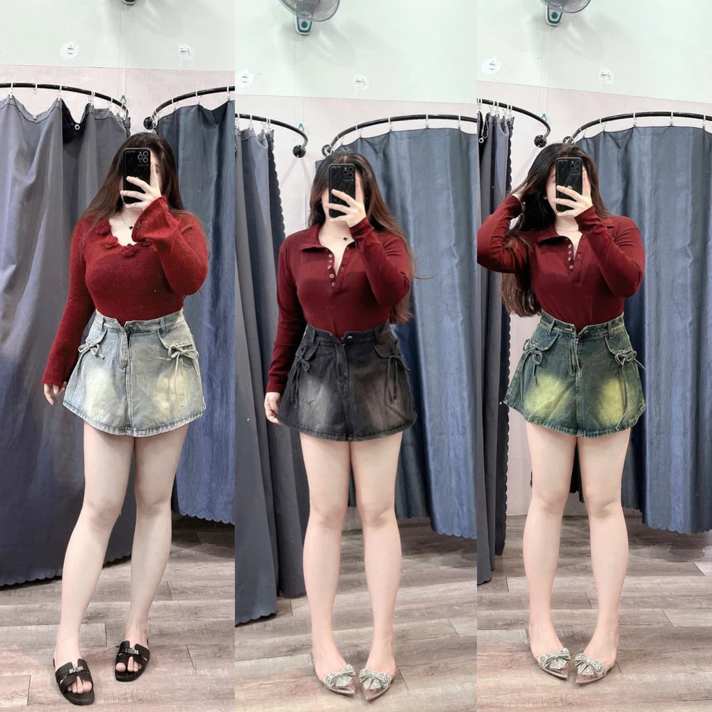 [bigsize 60-90kg] Quần váy jean lưng cao mã 715