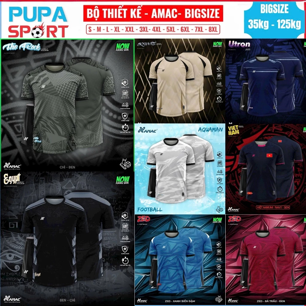[BIG SIZE 85-125kg] Bộ Quần Áo Thể Thao - Amac Bigsize - Nhiều Mẫu , Vải Mè Cao Cấp,Cho Nam Nữ