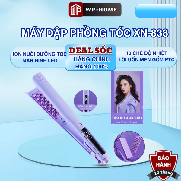 Máy Uốn Tóc Dập Xù Nanomax XN-838, Nẹp Vuông, Bấm Phồng Chân Tóc Tự Nhiên Không Lộ Nếp, Tích Hợp Ion Bảo Vệ Tóc
