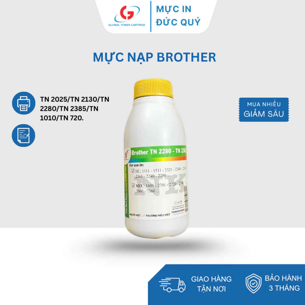 TBVP ĐỨC QUÝ - Sỉ 50 Chai Mực Nạp Brother TN 2025/TN 2130/TN 2280/TN 2385/TN 1010/TN 720.