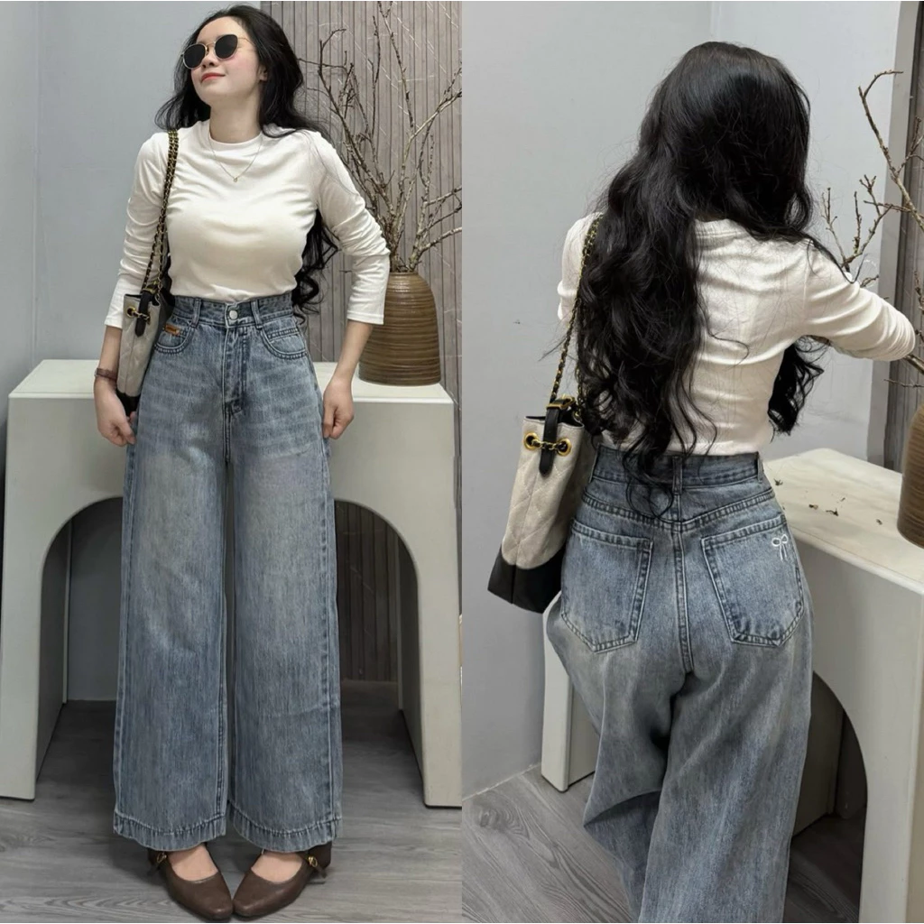 (93/94cm) Quần Jean Nữ Ong Suông Thêu Nơ  Đủ Size S/M/L ( Quần suông nấm ) 810
