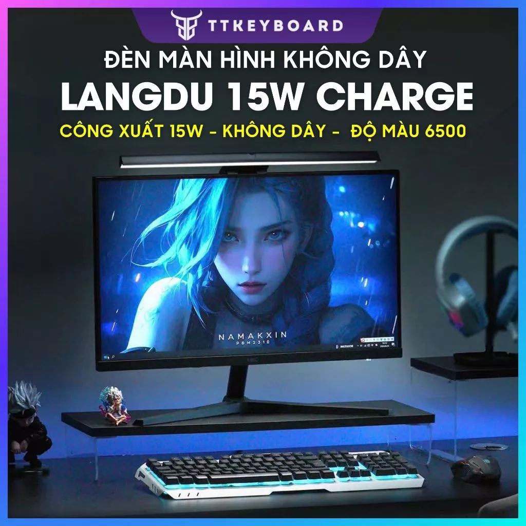 [Hoả Tốc] Đèn Màn Hình LangDu Không Dây 15W, Cảm Biến 1 Chạm, Độ Màu 6500K, Không Ánh Sáng Xanh
