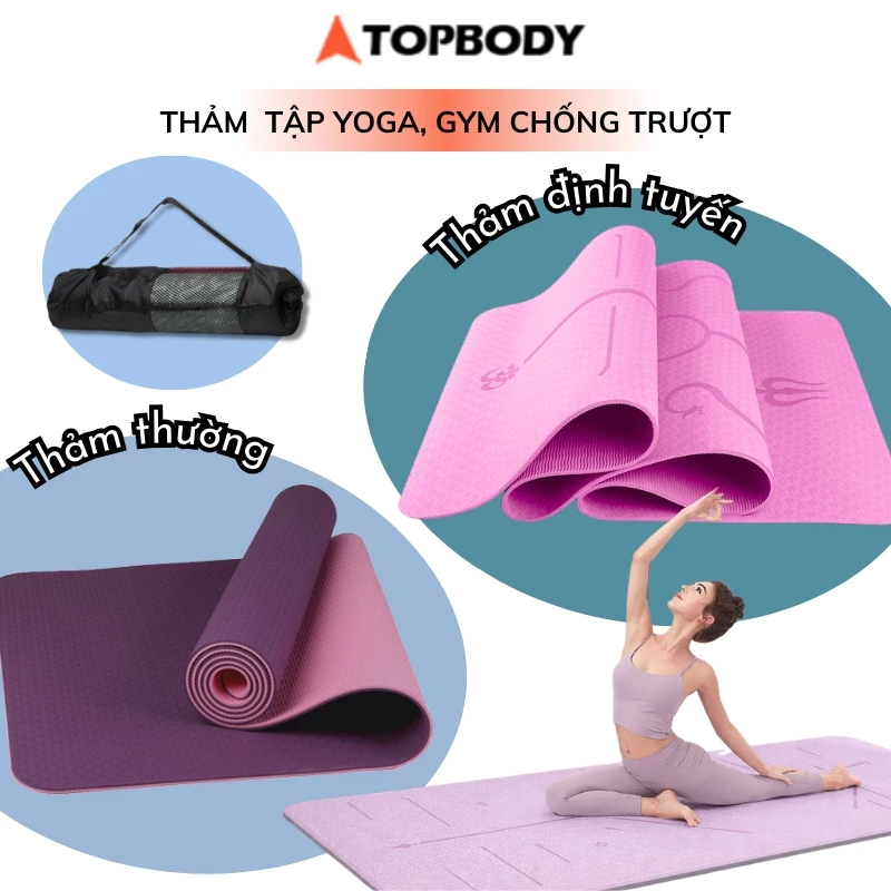 Thảm tập YOGA, GYM 2 lớp cao cấp, chống trượt + tặng kèm túi đựng thảm gấp gọn, du lịch tiện lợi