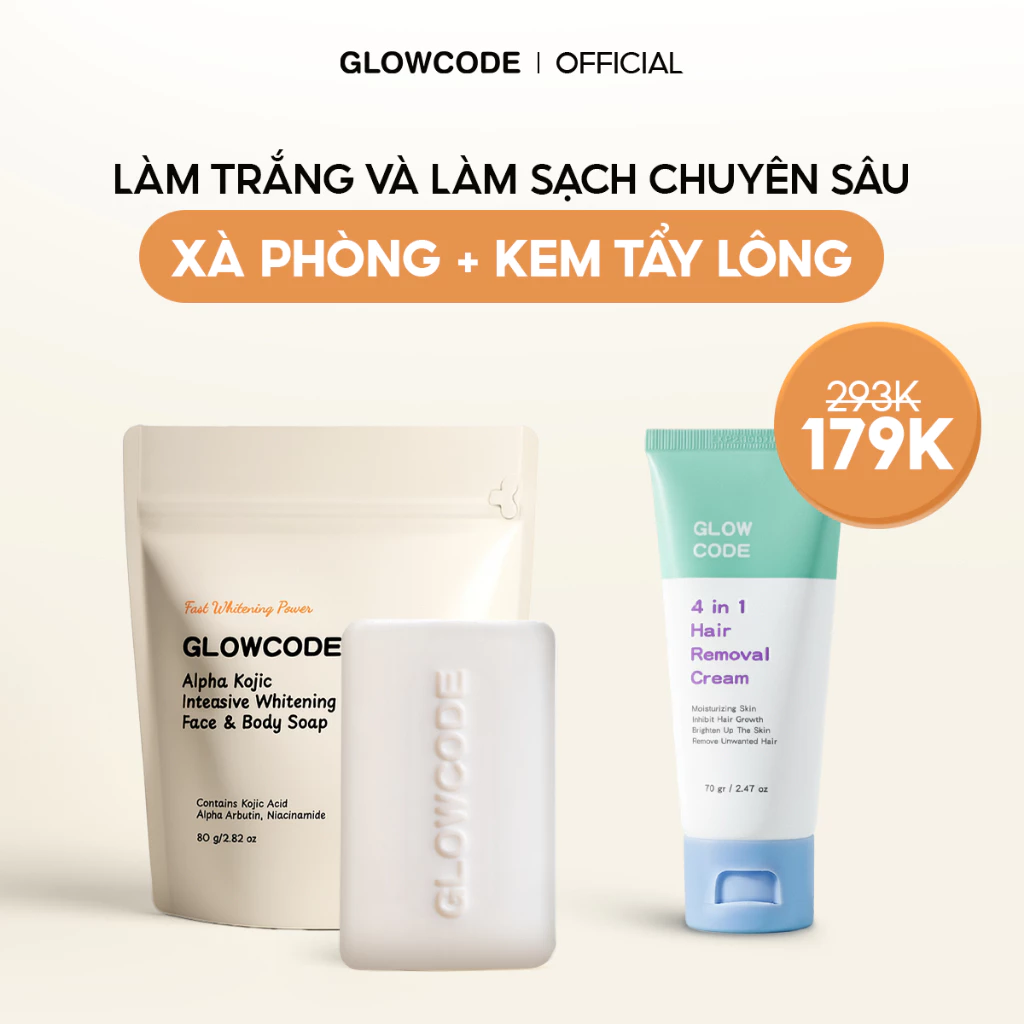 Combo kem tẩy lông và xà phòng Glowcode sạch da tẩy lông tay chân giảm thâm nách với niacinamide