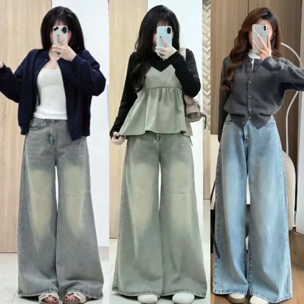 Quần jeans ống rộng nữ màu RETRO WASH cạp cao chất liệu cao cấp không bai xù Wash