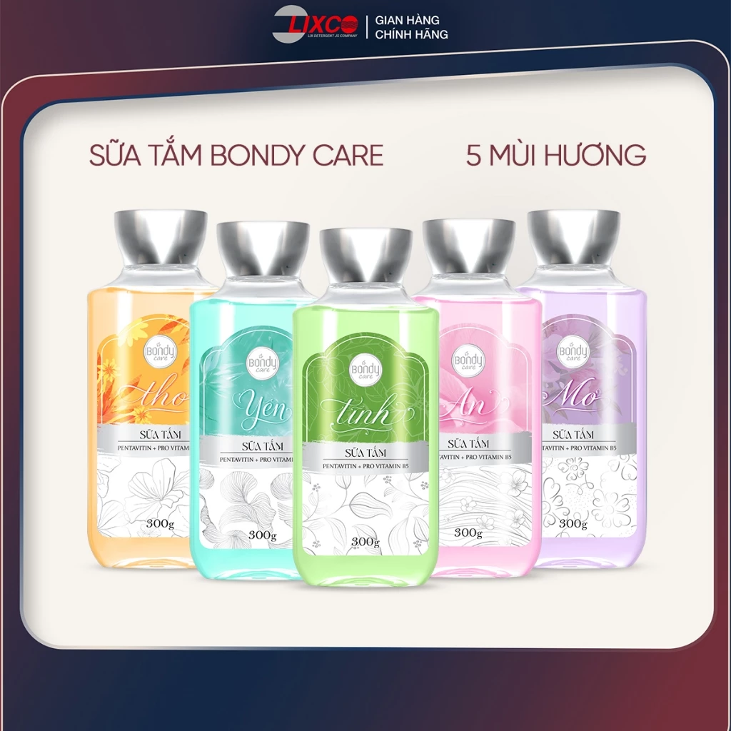 Sữa tắm Bondy care 300g 5 mùi hương, làm sạch dịu nhẹ không khô da, chăm da an toàn, hương nước hoa 3 tầng tinh tế