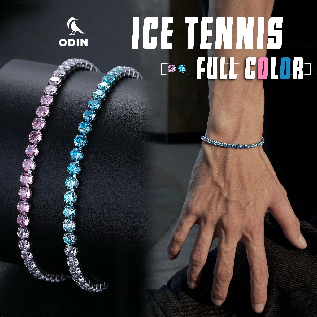 Vòng tay ODIN Ice Tennis 4mm-Xanh Ice Blue & Hồng Ice Rose-Thép Titan đính đá CZ-Khóa hộp box clasp-Bảo hành 12 tháng
