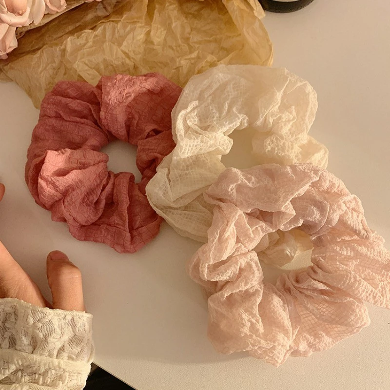 Dây Chun Thun Buộc Tóc Vòng Đeo Tay Vải Scrunchies Họa Tiết Xếp Ly Phong Cách Retro Hàn Quốc Dành Cho Bạn Nữ