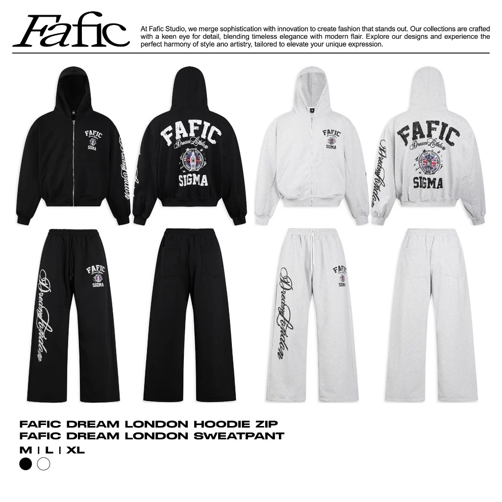 Áo khoác zip , Quần dài ống RỘNG , set bộ nỉ cua LONDON Streetwear chất dày dáng BOXY Fafic Studio Unisex dành cho nam