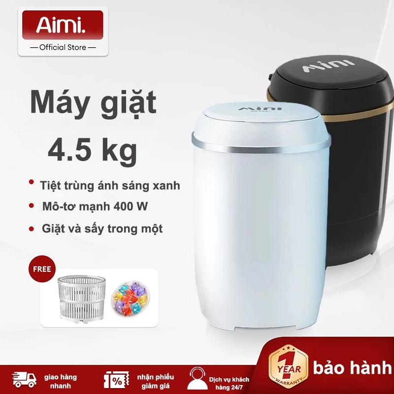 Máy Giặt Mini -4.5KG  Tia UV Máy Giặt Mini Ánh Sáng Lạm Diệt Khuẩn Xoáy Cực Mạnh Tự Vắt Khô Máy Giặt Đồ Lót Em Bé