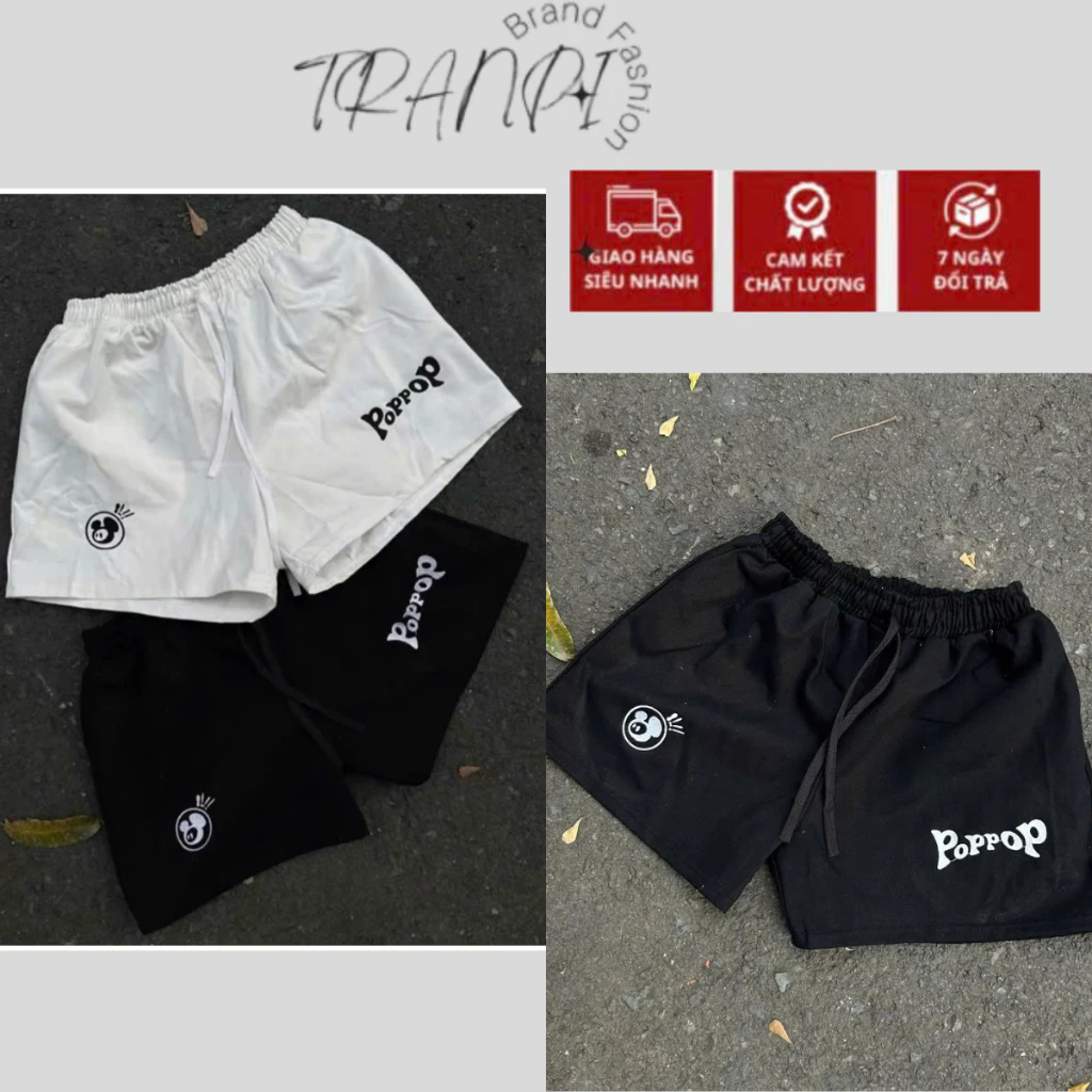 Quần Short Poppop HiHi  Logo Sắc Nét Dày Dặn Thoáng Mát , Quần Đùi Nam Nữ Poppop Full Tem Tag Mạc Poppop TRANPI _FASHION