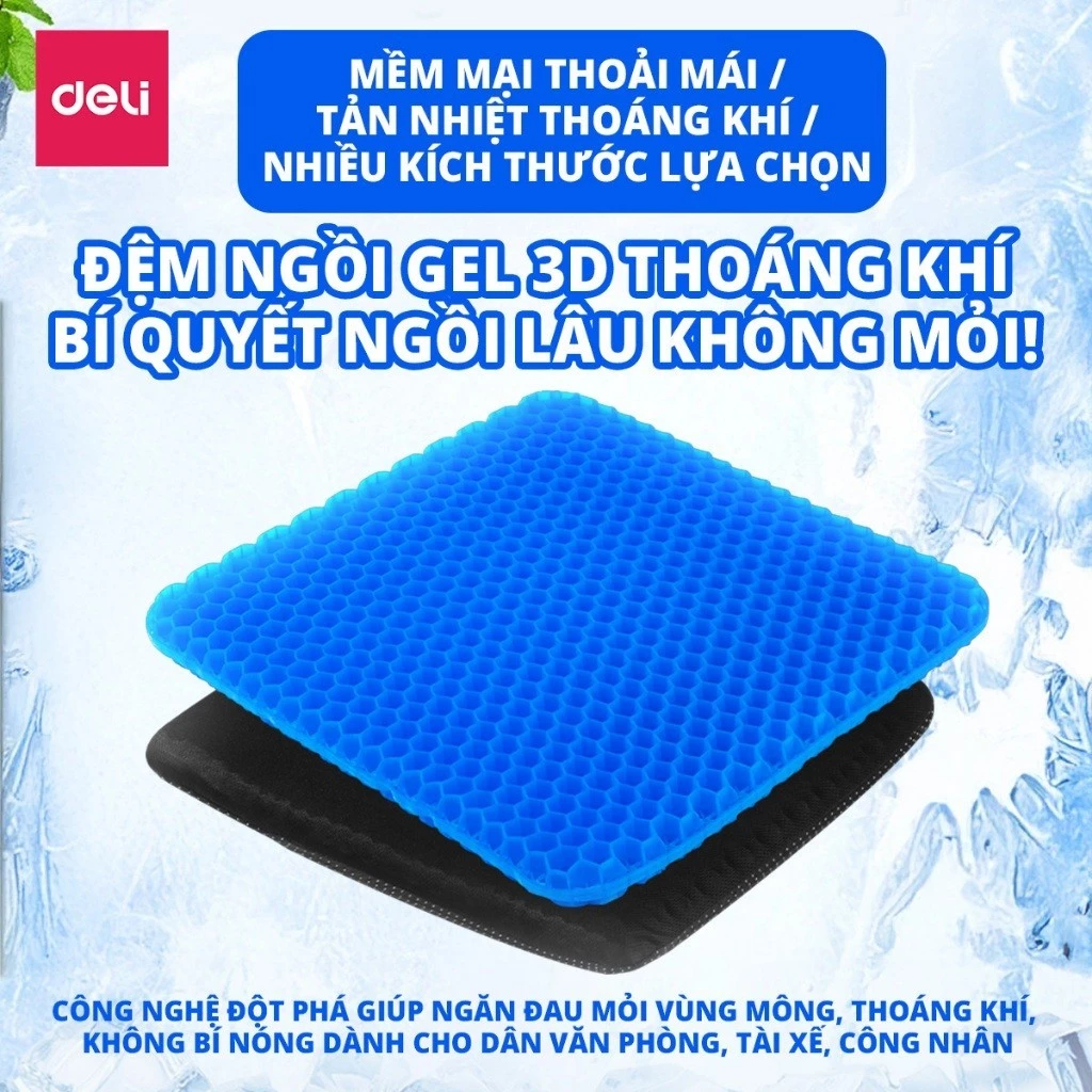 [DEAL SỐC] Đệm Gel Lót Ghế Tổ Ong Ô Tô Ghế Văn Phòng DELI Silicon Thoáng Mát Êm Ái Ngồi Lâu Không Mỏi Cho Văn Phòng