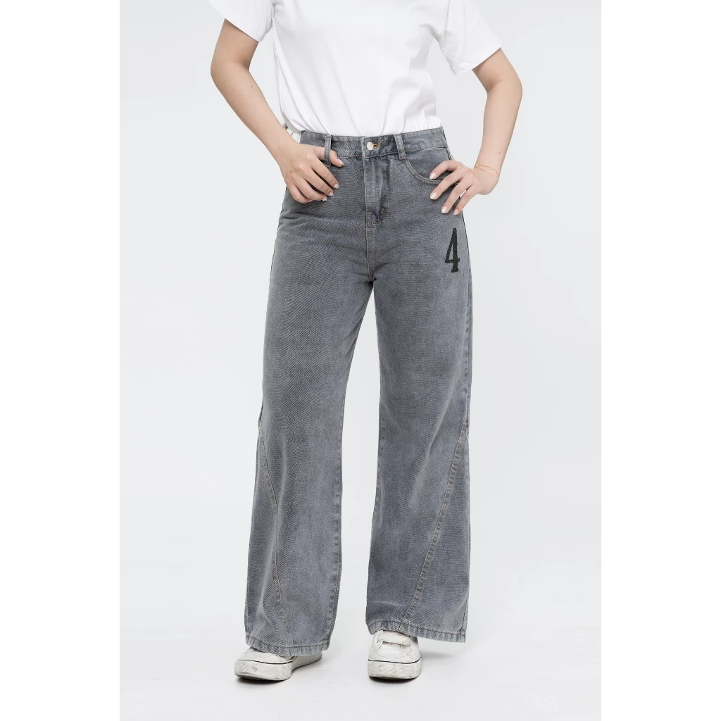 Quần Jeans Wash In Lụa "FOUR LUCKY" Unisex 4Lucky 6243, Quần Chất Denim Ống Suông Thẳng Phong Cách Streetwear