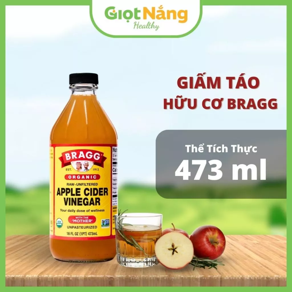 Giấm Táo Hữu Cơ BRAGG ORGANIC APPLE CIDER VINEGAR Chai 473ml Dịp Tết Trung Thu