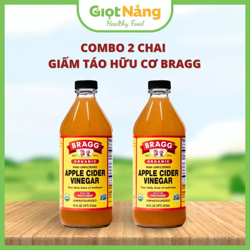 Combo Giấm Táo Hữu Cơ Bragg Organic Chai 473ml Nhập Khẩu Chính Ngạch Dịp Tết Trung Thu