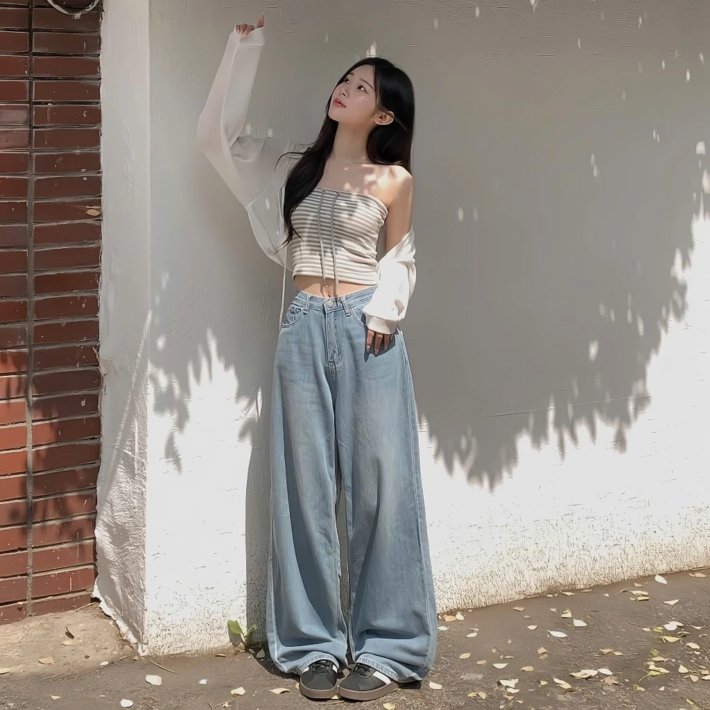 JEANII - Quần Jeans Nữ Lưng Cao Ống Suông Dáng Dài 105CM