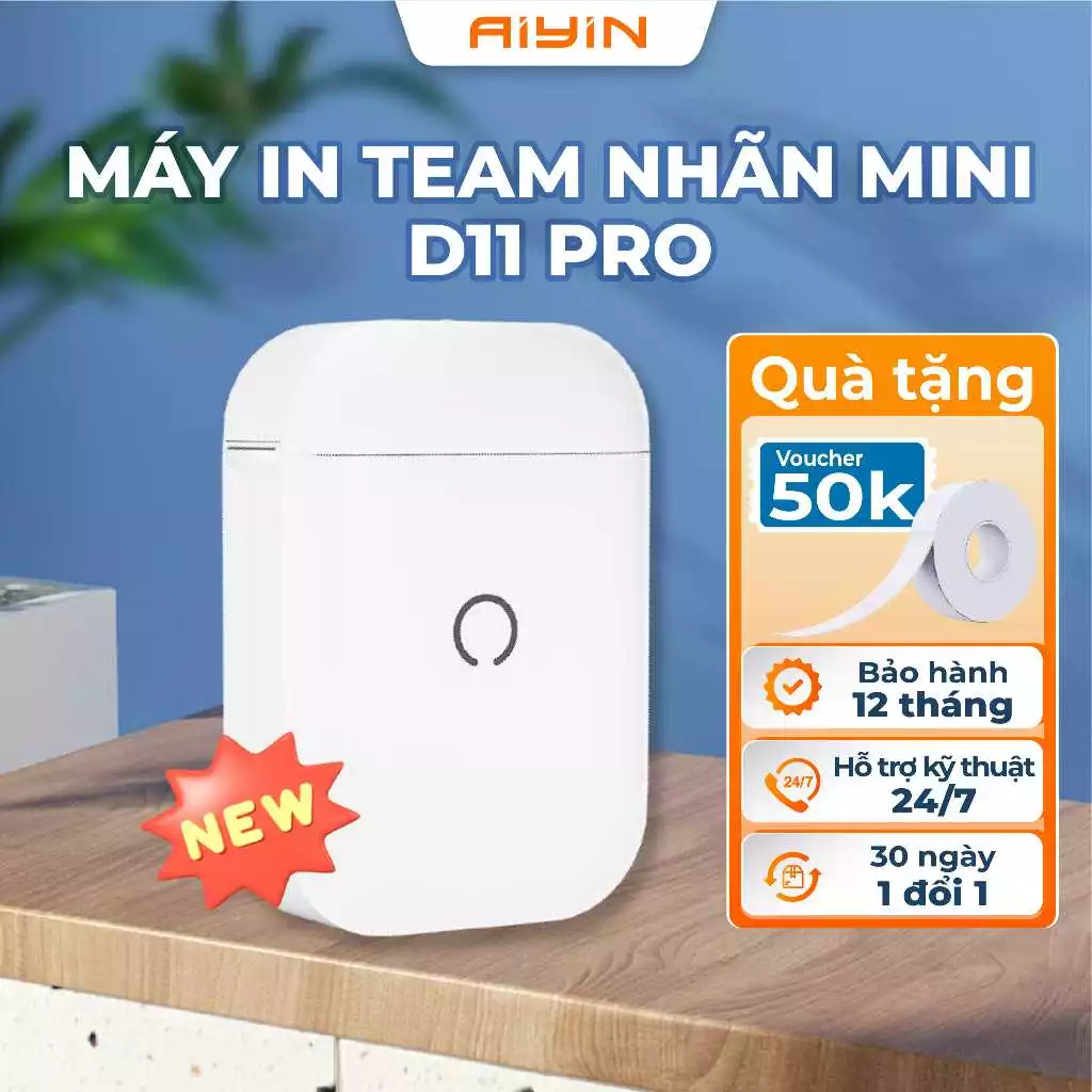 Máy in nhiệt mini cầm tay Aiyin D11 kết nối bluetooth in mã QR, barcode mã vạch, ghi chú