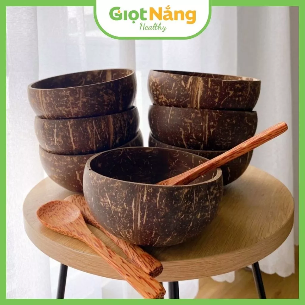 Bát Chén Gáo Dừa và Muỗng Gỗ Dừa Size Lớn Từ Nông Sản Giọt Nắng Dịp Tết Trung Thu
