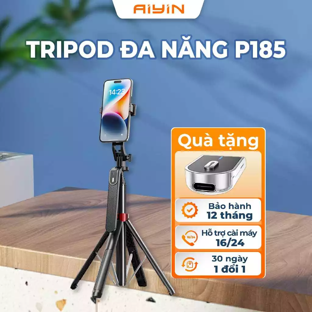 Gậy chụp ảnh 4 chân P185 - Tripod điện thoại livestream,quay phim, chụp ảnh cao 180cm kèm remote điều khiển từ xa