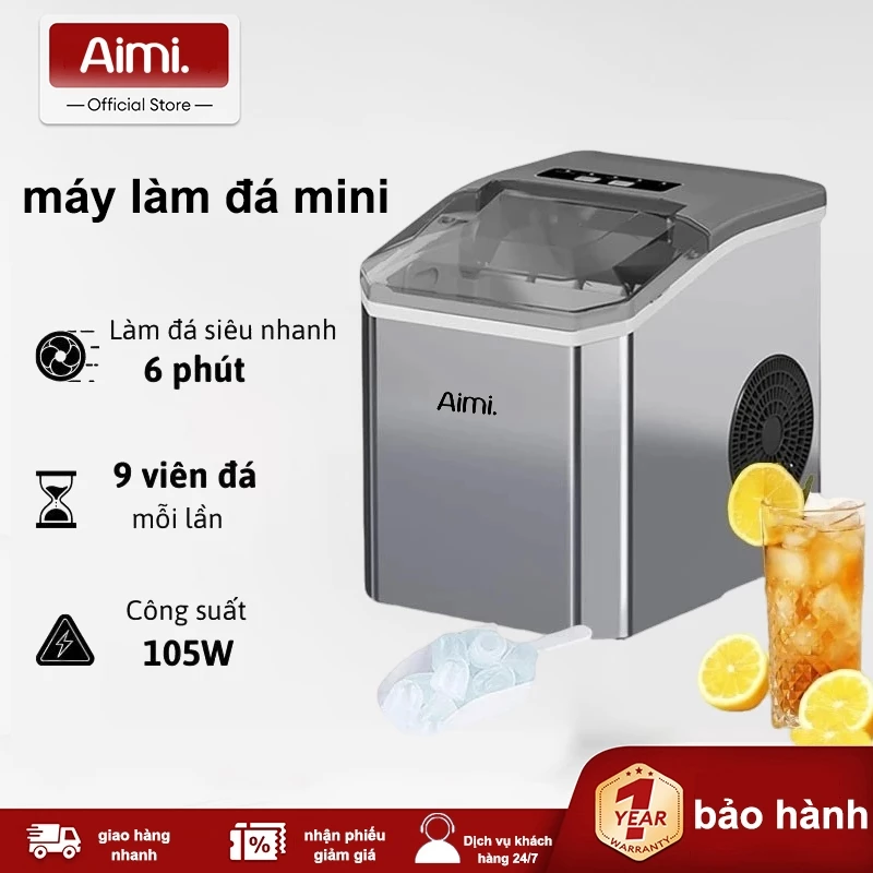 [COD] Máy Làm Đá Mini Công Suất Lớn 15kg/24H, Hoàn Toàn Tự Động, Làm Đá Siêu Tốc 6-8 Phút