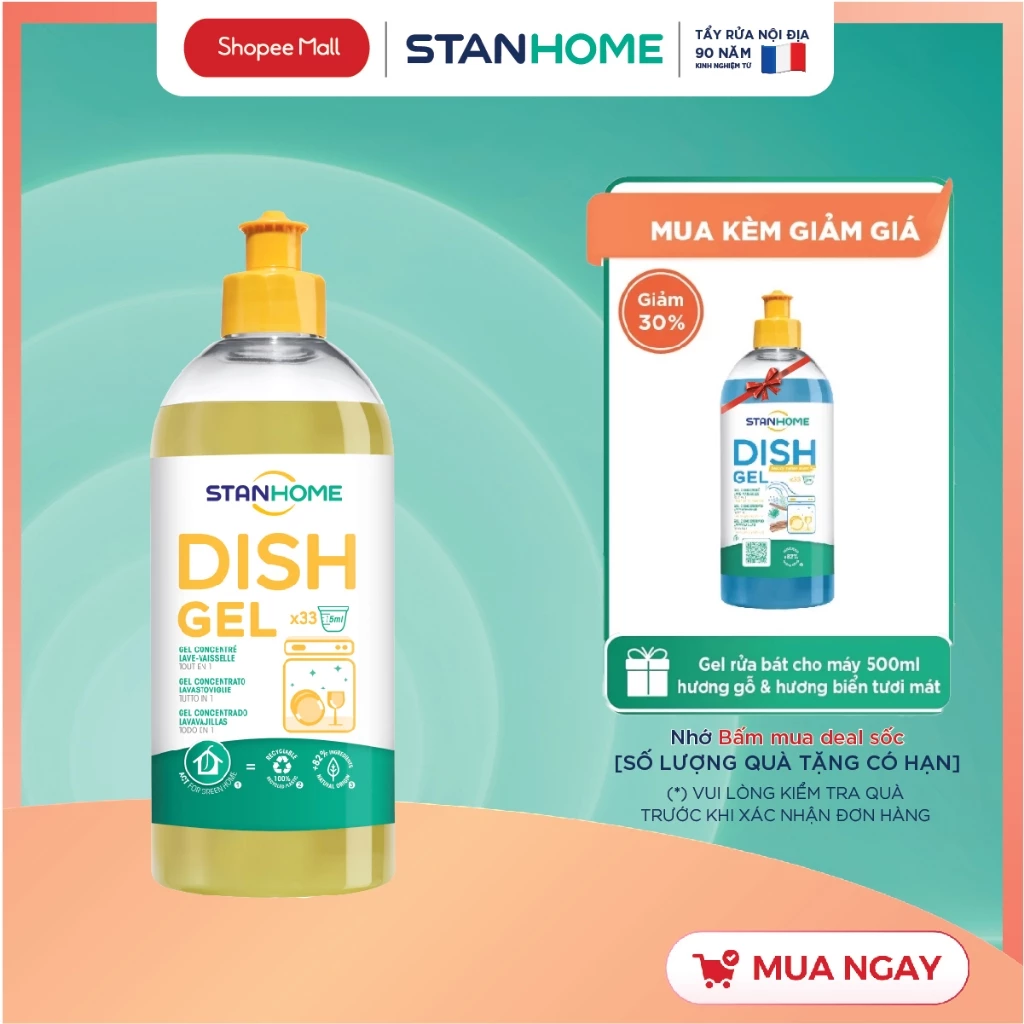 Gel rửa bát đậm đặc chuyên dụng cho máy rửa bát All in One Stanhome DISH GEL 500ml - version mới