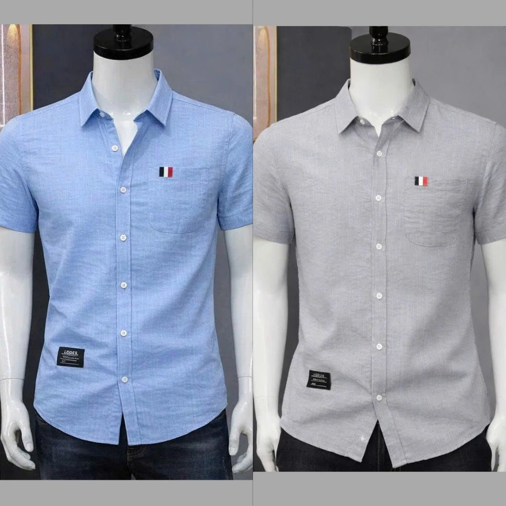 Áo sơ mi nam tay ngắn vải đũi co giãn thoáng mát phối hoạ tiết in loang chữ trẻ trung mẫu -BQT77 SHOP