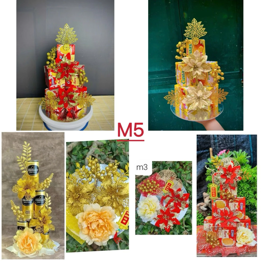 ( combo 4 set + tặng keo nến) phụ kiện trang trí tháp lễ, giỏ quà Tết 2026
