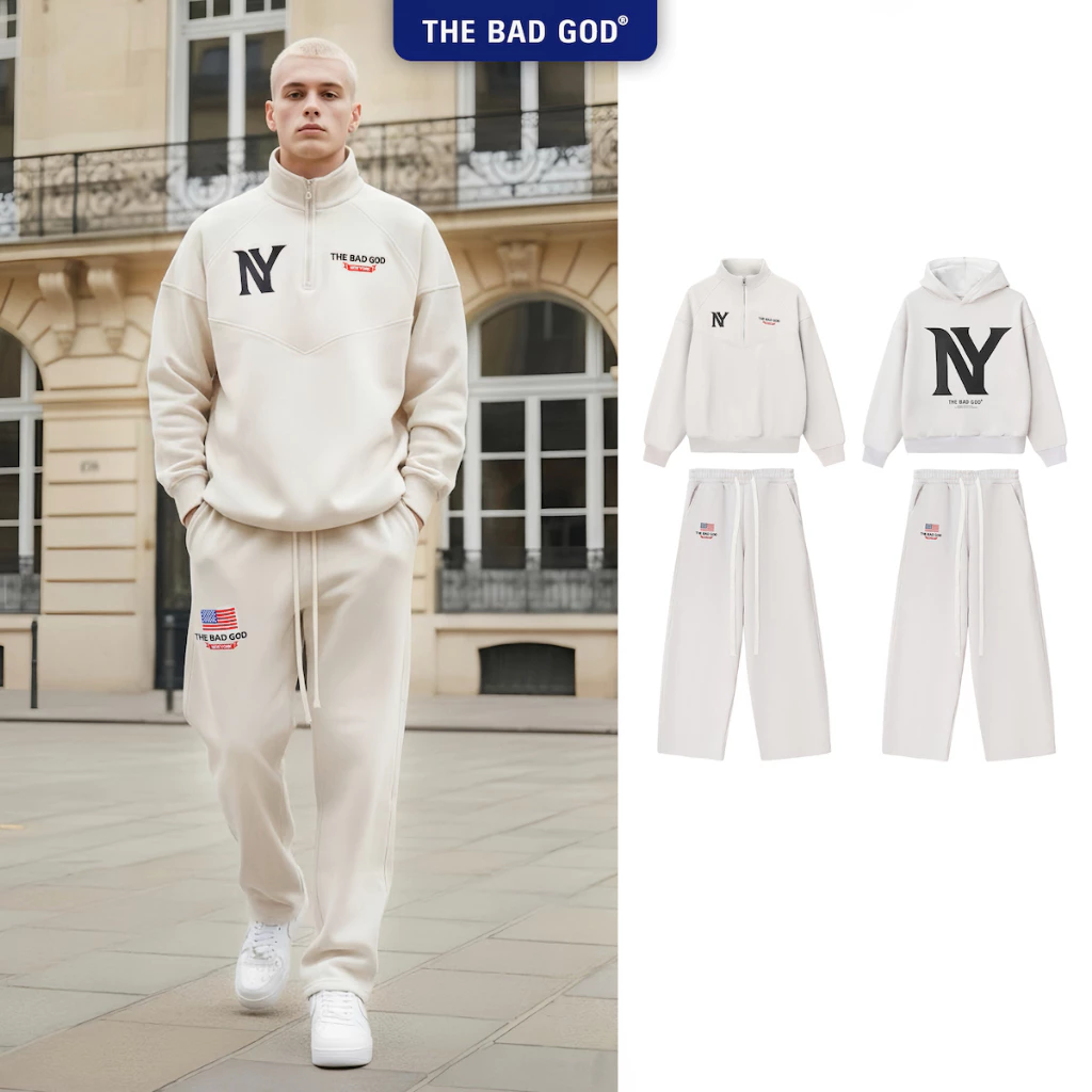 Set Bộ Nam Nỉ Nhung Thu Đông The Bad God Ivory Mark Sweater Hoodie Form Rộng Mềm Ấm Cao Cấp