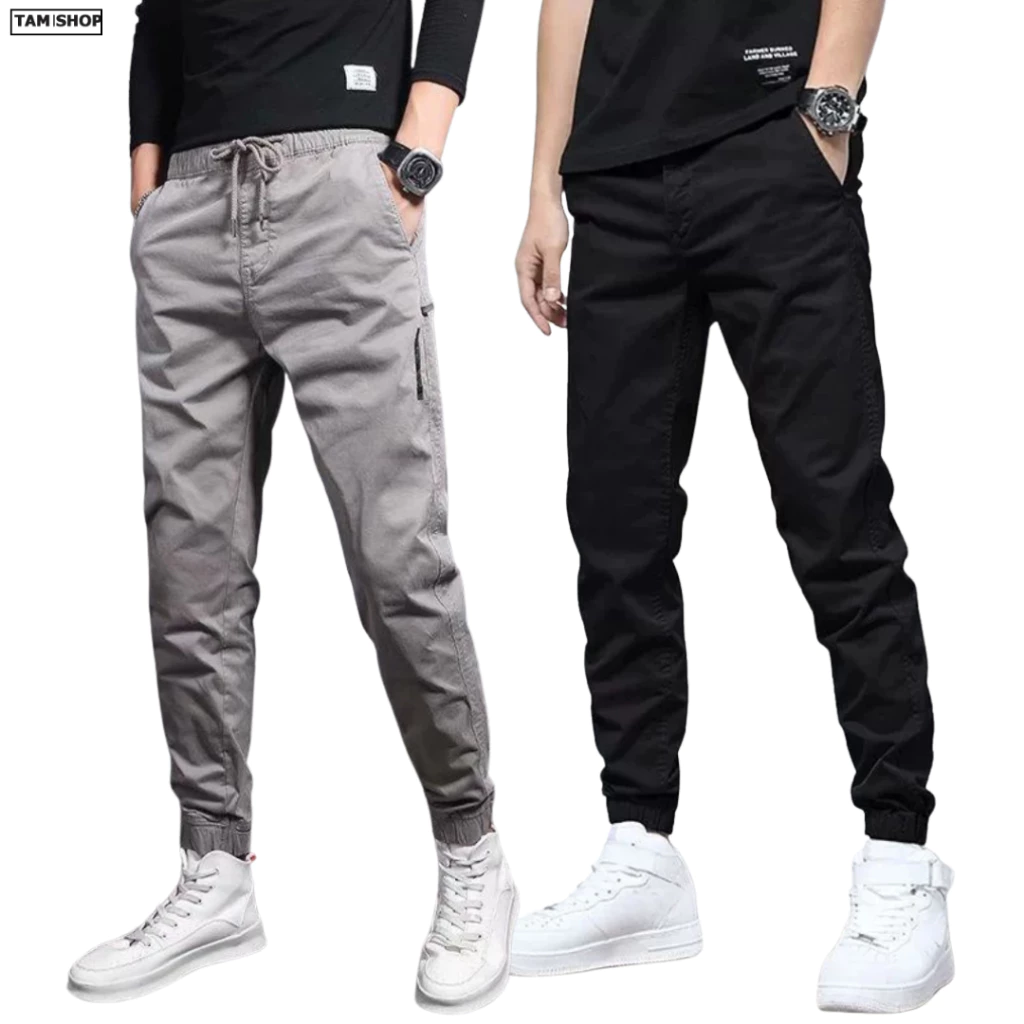 Quần dài kaki trơn ống bo nam hai màu đen, xám 3 size 50-80kg ,quần jogger boy phố đi chơi K1