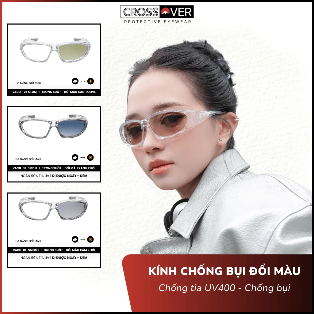 Kính Mắt Thời Trang Chống Bụi Đổi Màu CROSSOVER Bảo Vệ Mắt Khi Đi Xe Máy Đi Được Cả Ngày Lẫn Đêm, Kính Mát Chống Tia UV