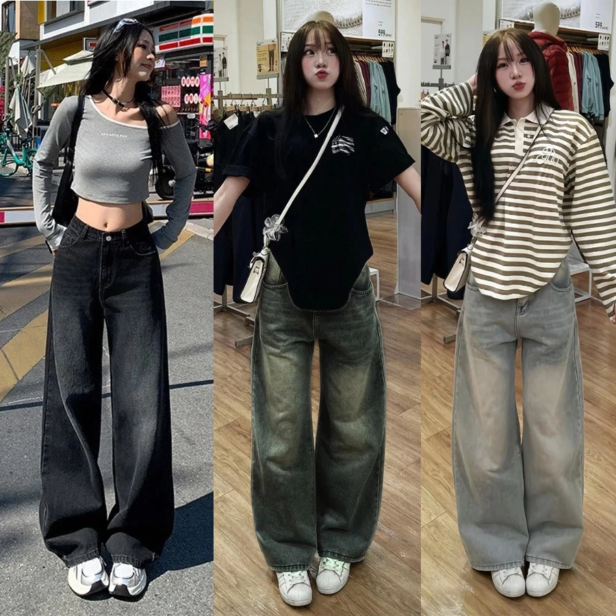 Quần Jeans Ống Suông Dáng Đứng Lưng Cao Màu RETRO , Quần Bò Ống Rộng Chất Jean Mềm Form Unisex