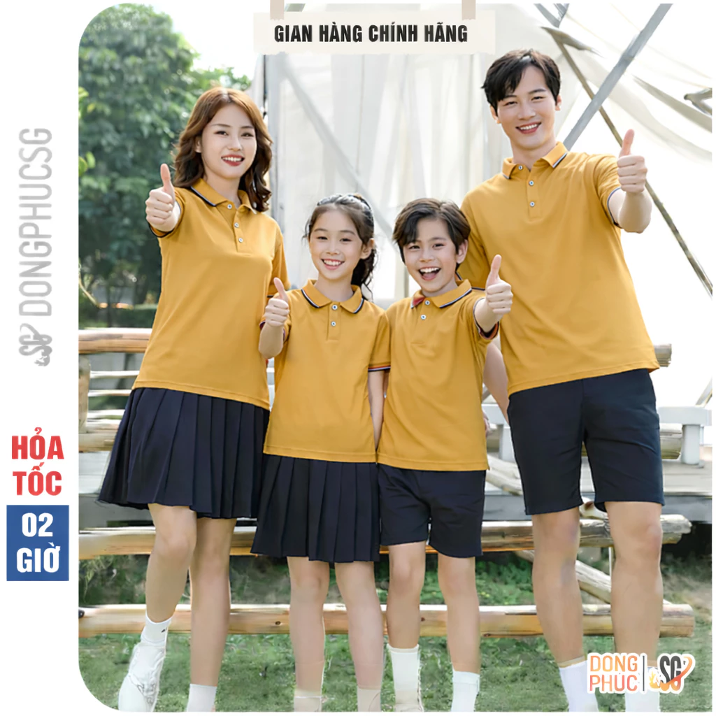 Áo gia đình có cổ polo màu vàng bò vải thun cá sấu dày dặn đủ size cho bé trai gái làm đồng phục A3S