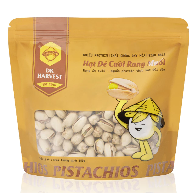 Hạt dẻ cười Pistachio DK HARVEST, túi 350g, hạt dẻ cười rang muối ăn liền, giòn ngon thơm béo, nhập khẩu Mỹ chính hãng