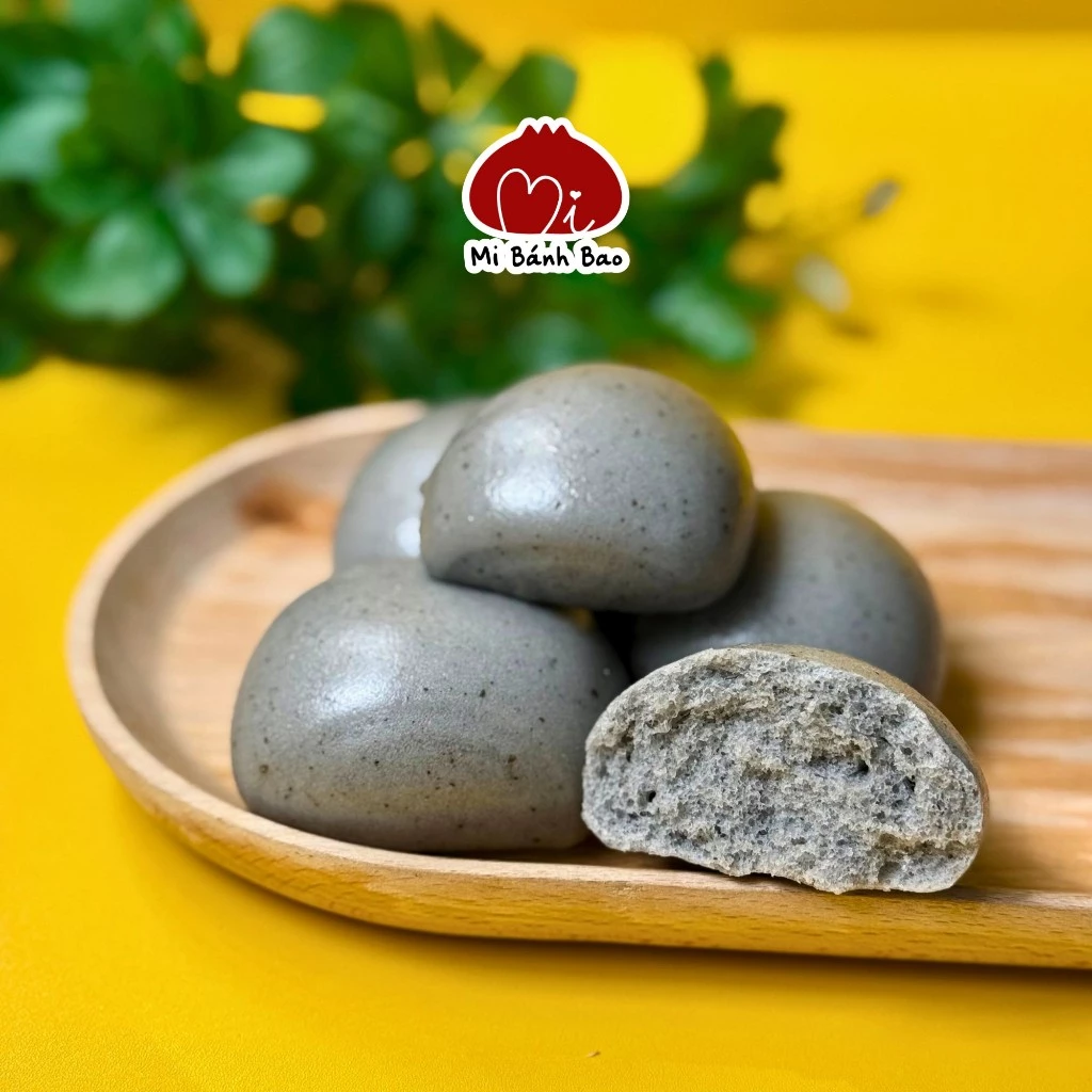 Bánh Bao Màn Thầu Tinh Than Tre Mè Đen (16 cái)  – Vỏ Xám Mềm Mịn, Thơm Bùi – Mi Bánh Bao