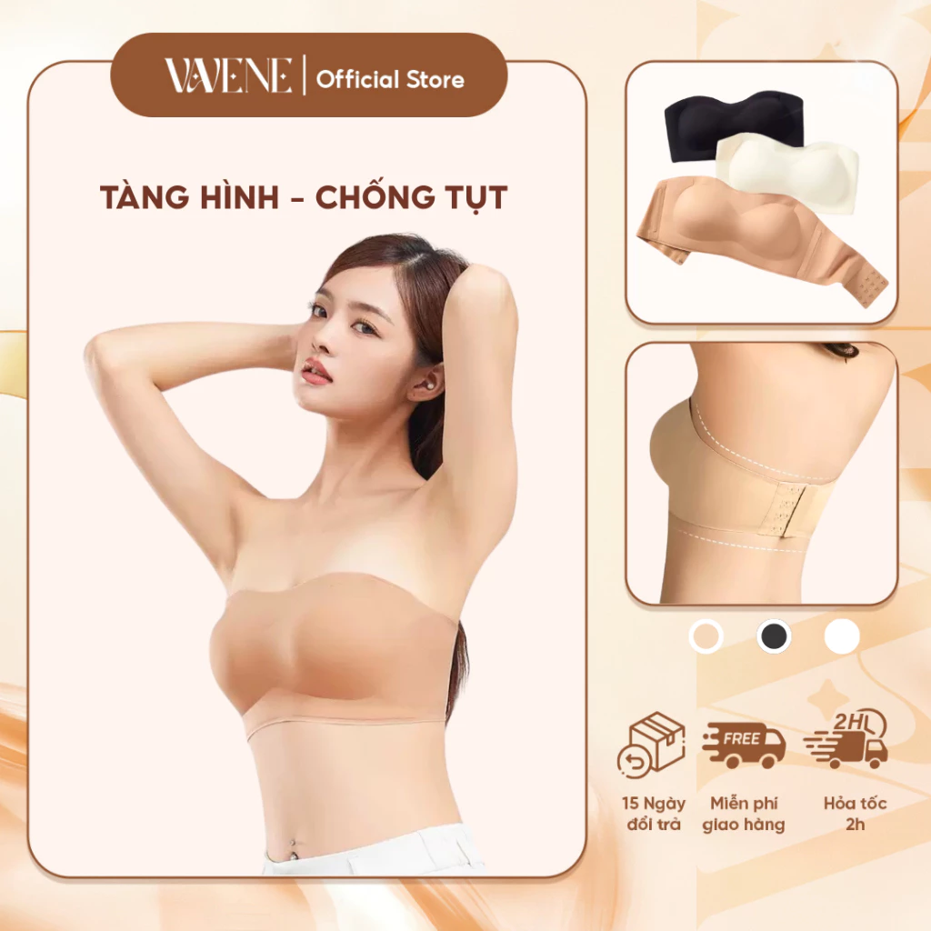 Áo lót quây, áo su kem nền TÀNG HÌNH cao cấp đệm 1,5cm, AL19 không viền chống tụt có đệm mút chống xệ