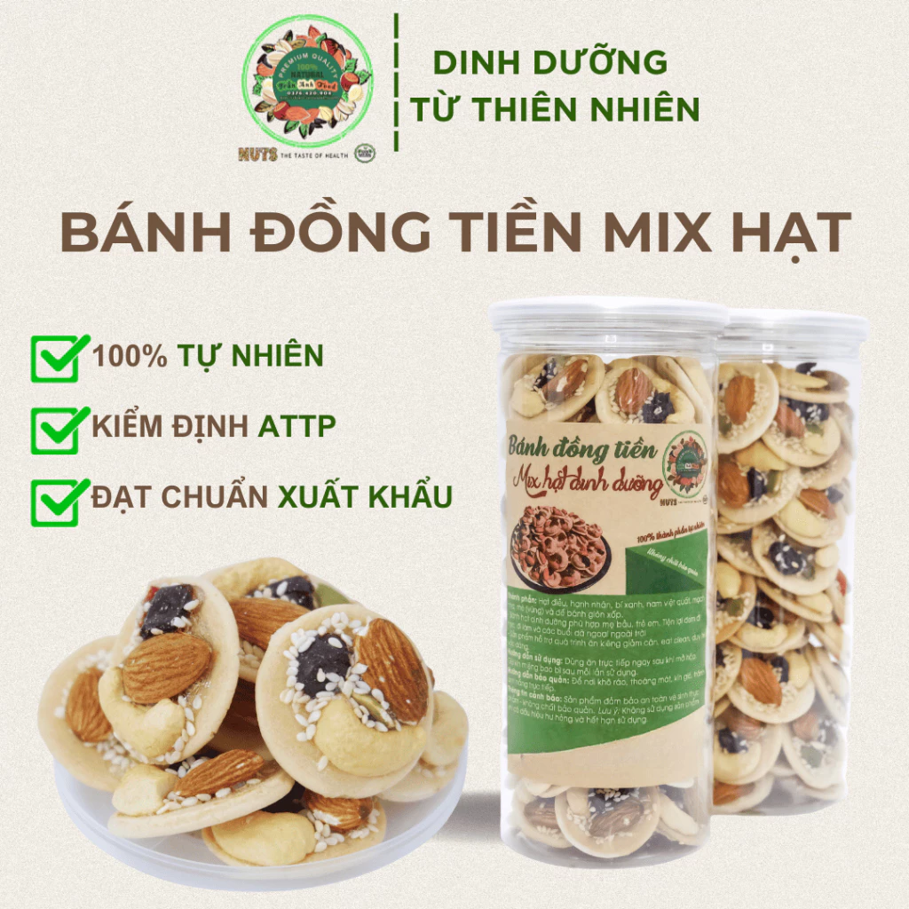 bánh đồng tiền mix hạt dinh dưỡng hũ 500gr