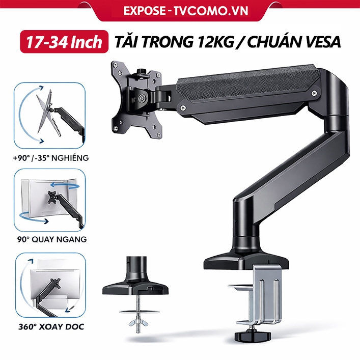 Arm Màn Hình 1 tay – Tải trọng 12kg Phù hợp với màn hình 17-34 inch, dễ lắp…