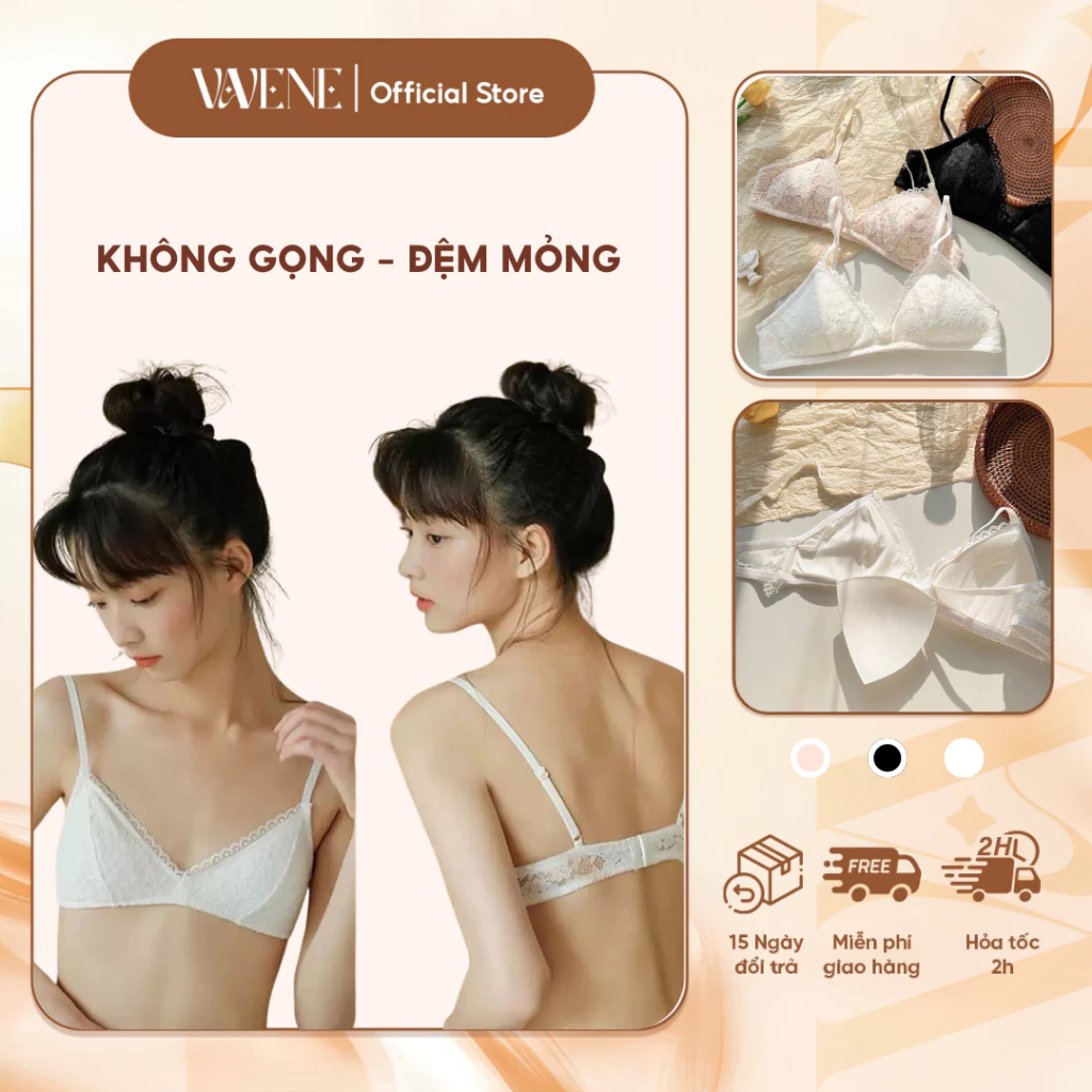 Áo lót Vanvene, áo ngực nữ BR304 ren không gọng, áo lót nữ mút mỏng có thể tháo rời mềm mại thoáng khí