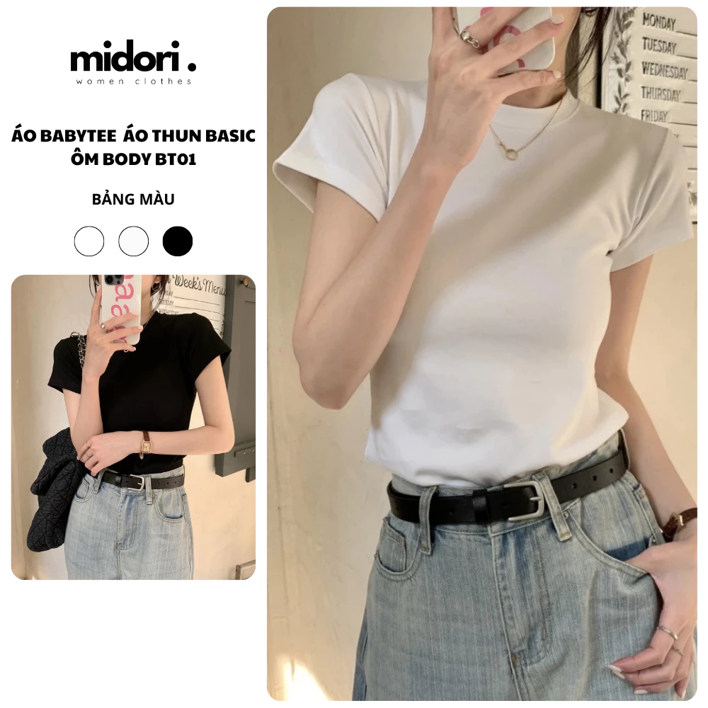 Áo Baby tee Thun Cotton Ôm Body Áo Baby tee Form Ôm Tay Ngắn, Baby tee Basic Thun Midori Shop BT01