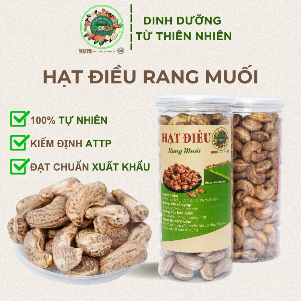 Hạt điều Trần Anh Food - Hạt điều rang muối còn vỏ lụa to đều size thơm ngon ròn rụm hũ 500gram