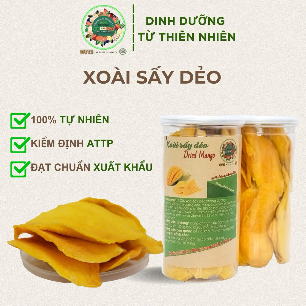 Xoài sấy Trần Anh Food - Xoài sấy dẻo không đường 500gr hàng xuất khẩu loại 1 vị chua ngọt tự nhiên